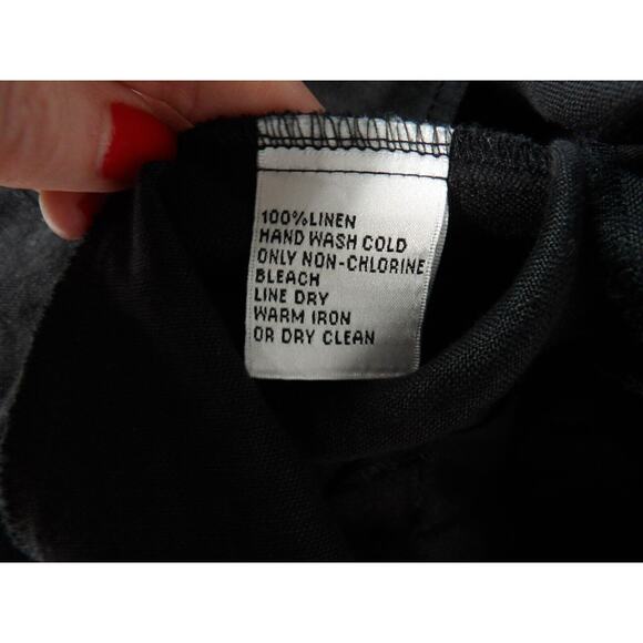 Talbots Irish Linen Blouse 12W Black Button Up Beach Lagenlook Coastal Casual - Picture 9 of 9